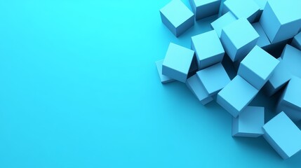Abstract Blue Geometric Cubes Composition