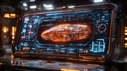 Obraz premium Futuristic Spaceship Design on Holographic Display