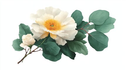 Fototapeta premium Watercolor White Roses Eucalyptus Greenery Clipart Wedding Invitation Design