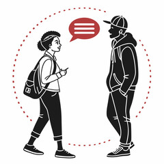Two Diverse Young People In Casual Clothes Having A Conversation Silhouette Style