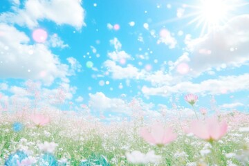 Obraz premium Pink Cosmos Field with Sunny Sky.