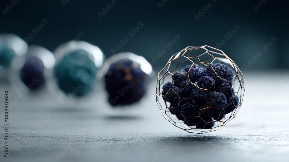 Poster futuristic nanotech sphere abstract cellular structure 3d render