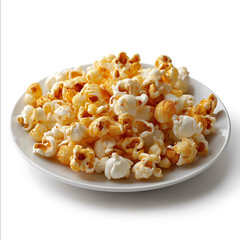 A plate of buttered popcorn isolated on white high quality