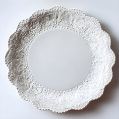 Elegant Vintage Scalloped Edge Plate With Embossed Lace Detailing Perfect For Classic Table Setting Ambiance