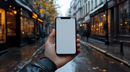 Blank phone screen with city street.