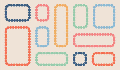 Frames scalloped vector corrugated grid rectangle shapes set. Frame Wavy Retro Stickers set, colorful speech bubble background, sticker pack vector illustratio