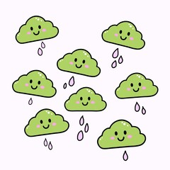 Obraz premium Collection of white cloud illustrations. Vector set of cartoon clouds in flat design.Cloud.