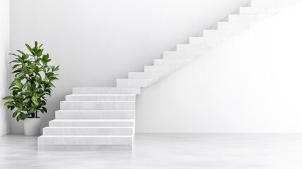 Fototapeta premium Modern minimalist staircase in a bright white interior
