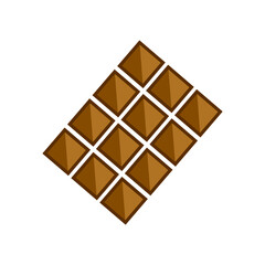Chocolate bar with diamond-shaped pieces arranged on a white background
