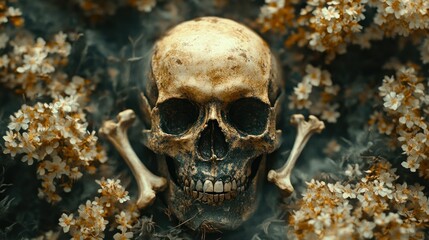 Skull amidst flowers