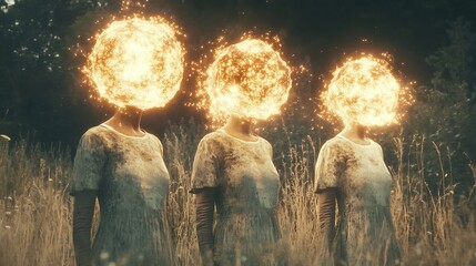 Fiery figures in field
