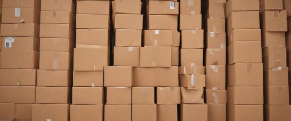 Neatly stacked brown cardboard boxes prepared for disposal ,  pile,  eco