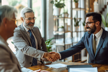 Businessmen and real estate agents engage in fruitful discussions regarding favorable purchase prices of houses, reasonable fees, manageable mortgage rates, attractive interest rates, profitable renta