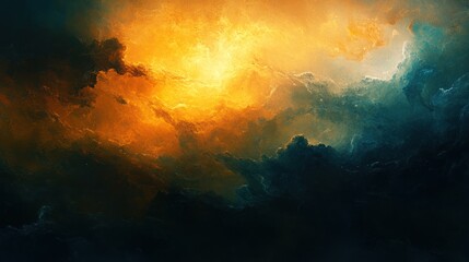Naklejka premium Abstract view of luminous clouds and golden light with dramatic hues for modern digital art