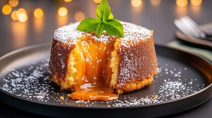 Artisan Dessert with Melting Center on Plate for Fine Dining Experience