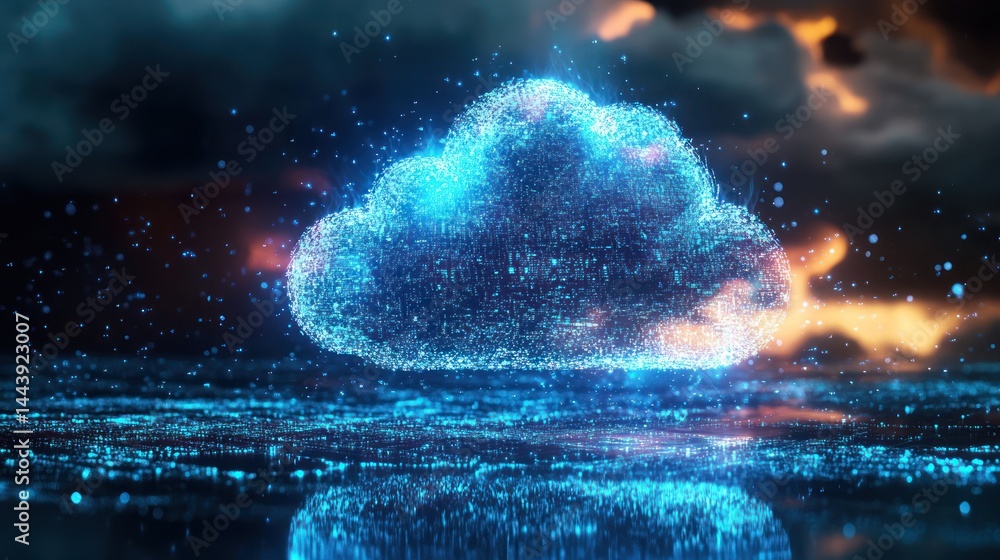 Poster abstract cloud computing digital illustration with network connections and reflection