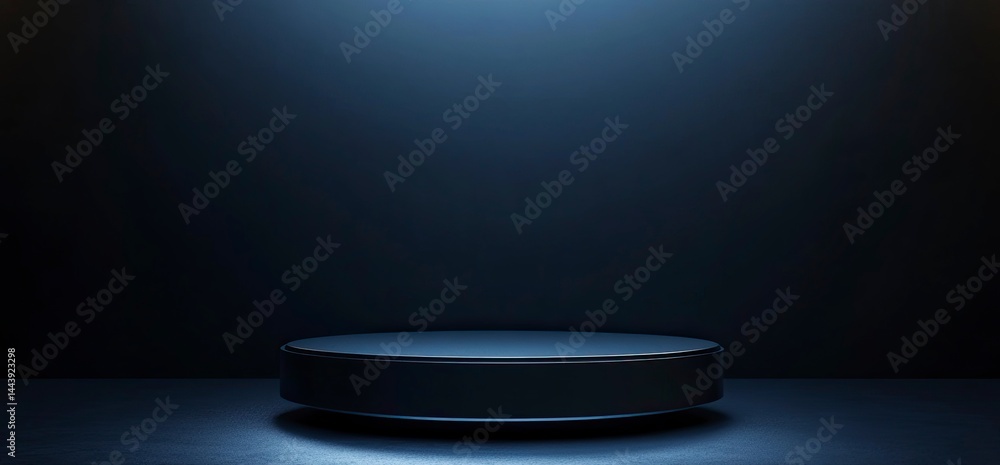 Aufkleber a dark blue sci-fi background with an empty podium for product display, surrounded by futuristic bla