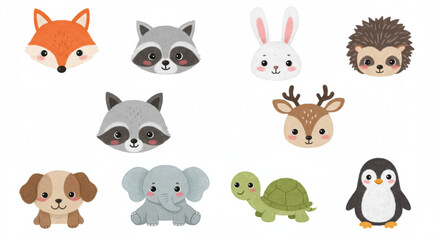 Kawaii Cute Cartoon Animals – Pastel Illustration of Adorable Plush Characters for Kids and Nursery Décor