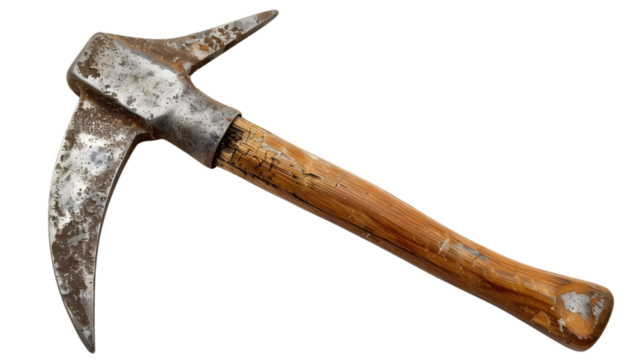 Vintage Pickaxe with Wood Handle Isolated on White Background for Construction and Mining Industry