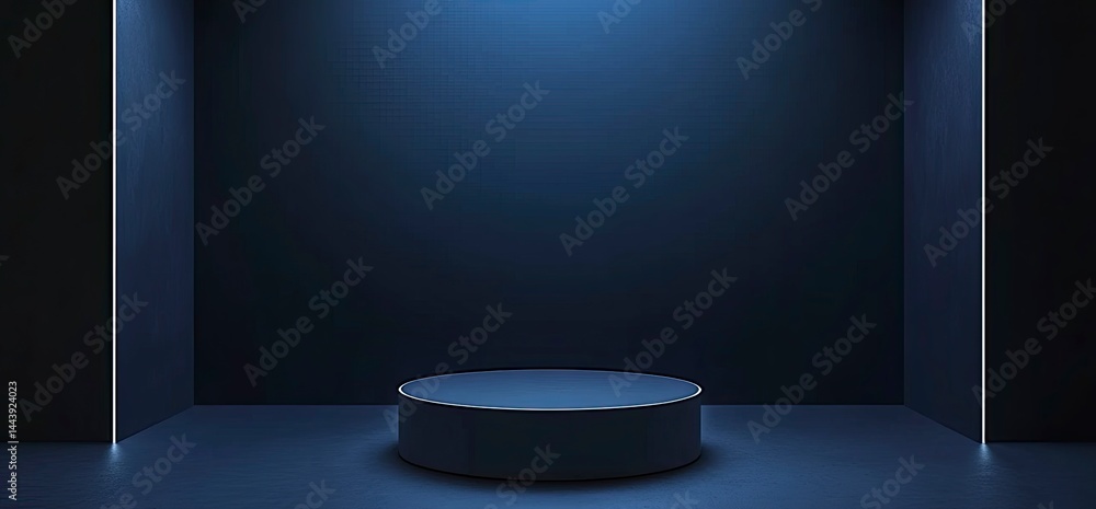 Aufkleber a dark blue sci-fi background with an empty podium for product display, surrounded by futuristic bla