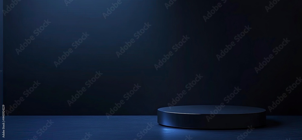 Aufkleber a dark blue sci-fi background with an empty podium for product display, surrounded by futuristic bla