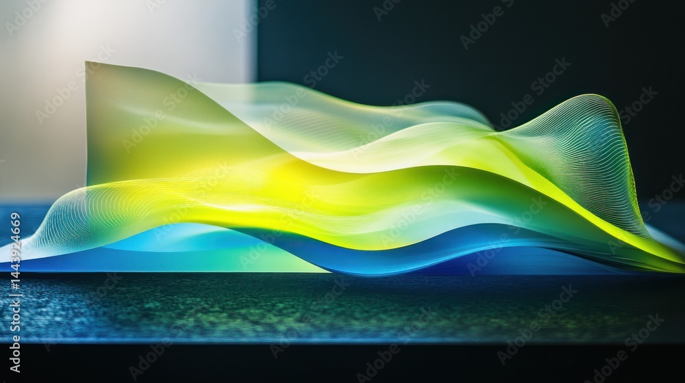 Poster abstract wave-like object with vibrant colors, surface texture, and background for design