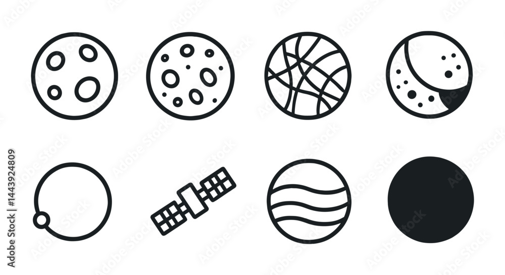 Aufkleber space exploration icon set – outline style celestial objects and astronomy symbols for educational a