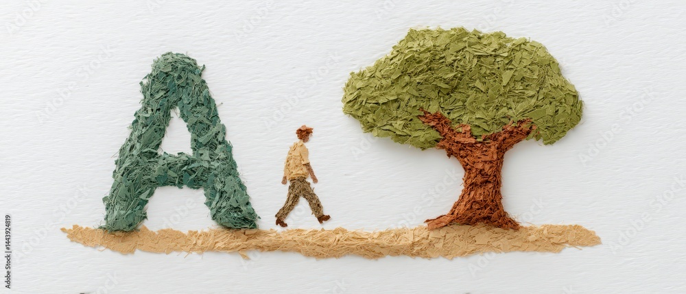 Poster easy path difficult choice man walking towards tree abstract art concept