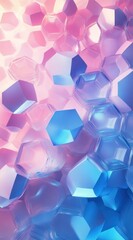 Pink blue hexagons background, abstract 3D shapes, glowing light, website design