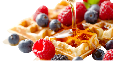 Delicious Waffles Drizzled with Honey and Topped with Fresh Berries for Sweet Breakfast Treat