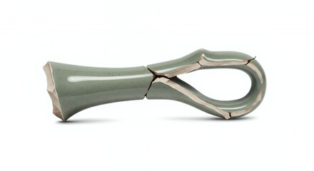 Broken Ceramic Teacup Handle with Chipped Edges and Fractures Isolated on White Screen Background For Recycle and Damage Concepts