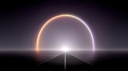 Obraz premium Futuristic Road Neon Arch Seascape Digital Art Sci Fi Background