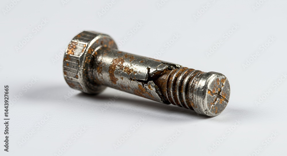 Poster Close-Up of Heavily Corroded Metal Bolt Displaying Extensive Rust and Oxidative Damage Isolated on White Screen Background Showcasing Detailed Surface Texture and Material Degradation