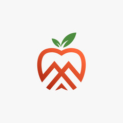Apple fruit logo in letter M shape icon