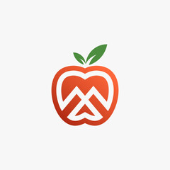 Apple fruit logo in letter M shape icon
