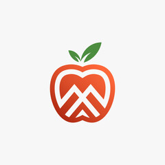 Apple fruit logo in letter M shape icon