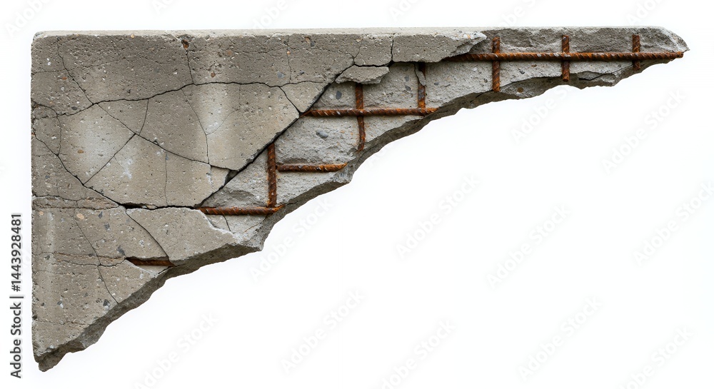 Poster concrete slab with cracks and imperfections isolated on white screen background displaying textural 