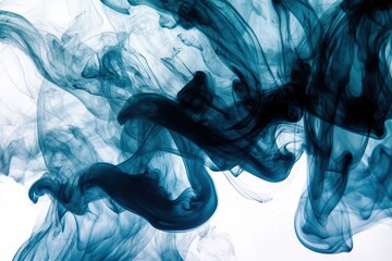 Abstract design of swirling teal ink in water.