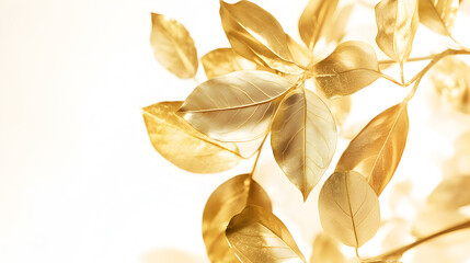 Golden leaves, luxurious gold plant isolated on a white background