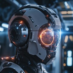 Fototapeta premium Close-up view of a futuristic robotic head.