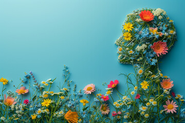 concept paper for World Mental Health Day showcases a symbolic representation of a human head and flowers against a blue background