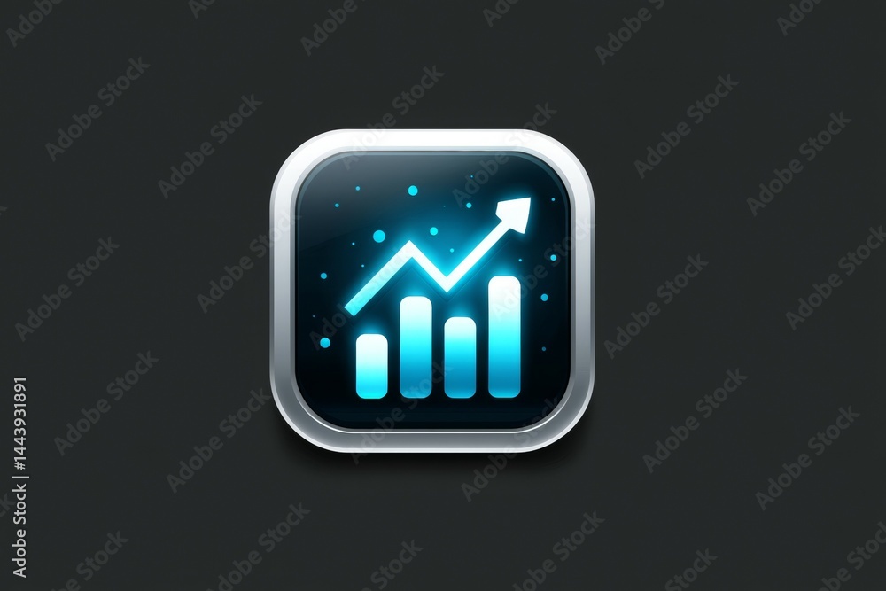 Poster glowing graph icon with upward arrow on dark background