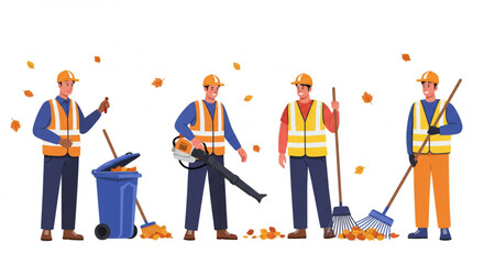 Street Cleaners at Work – Flat Cartoon Illustration of Urban Sanitation and Public Service
