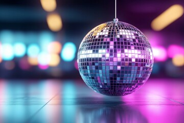 Obraz premium Disco ball is sitting on a shiny floor