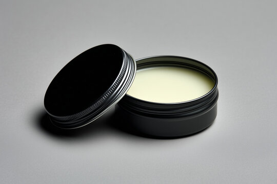 Open Round mockup pomade container on Neutral Background
