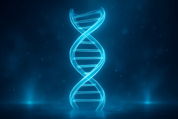 Glowing blue dna helix on a dark background