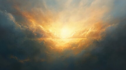 Fototapeta premium Ethereal cloudscape with radiant light creating dramatic celestial atmosphere