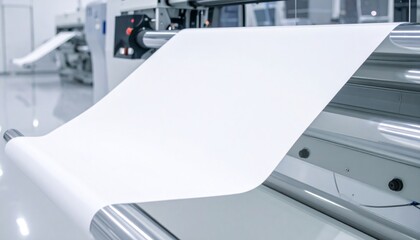 Paper Roll Unfolding On Industrial Machine In A Clean Factory Setting