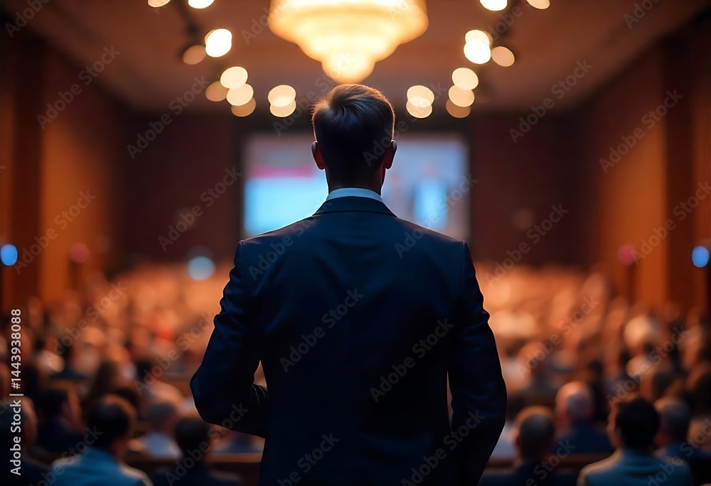 Aufkleber generative ai image: speaker addressing a large audience in a grand hall