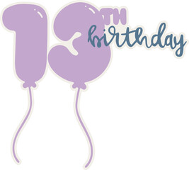 13th happy birthday card with balloons